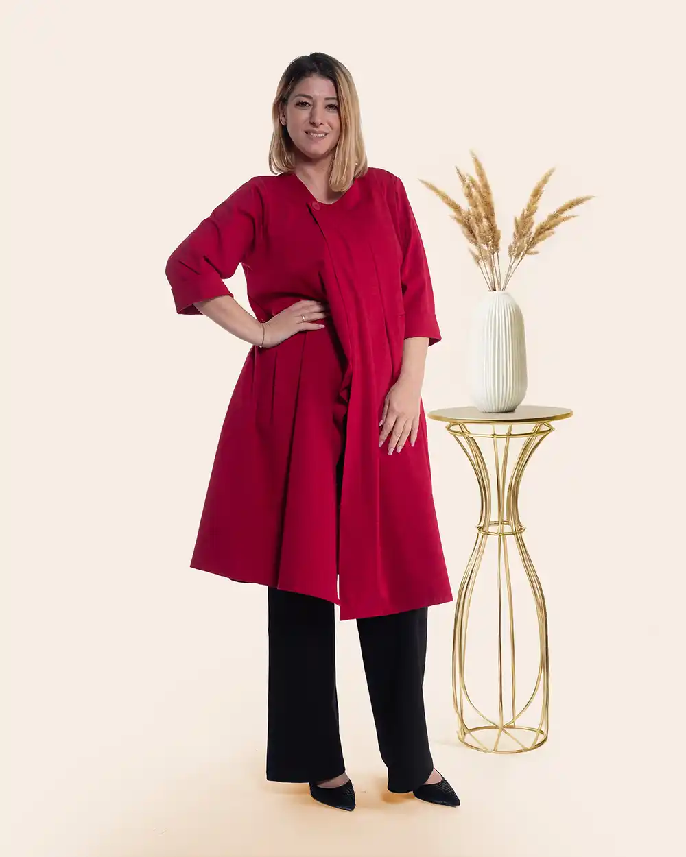 Îmbrăcăminte Damă - Jachetă elegantă roșie din bumbac stil palton design petrecut