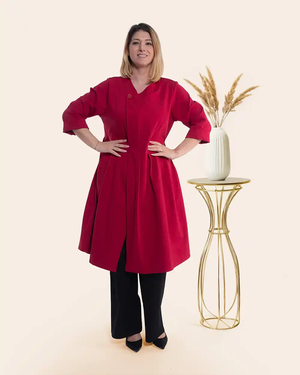 Jachetă elegantă roșie din bumbac stil palton design petrecut [2]