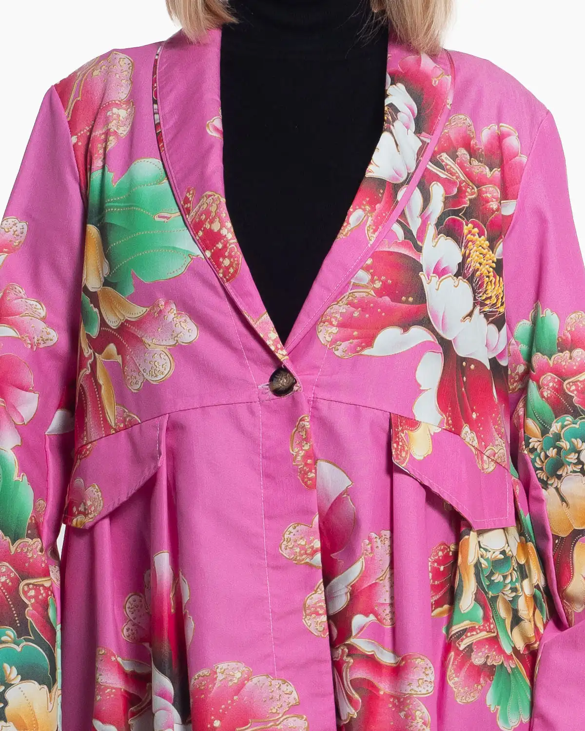 Jachetă fucsia lungă stil palton, cu linie fluidă și imprimeu artistic boho [3]