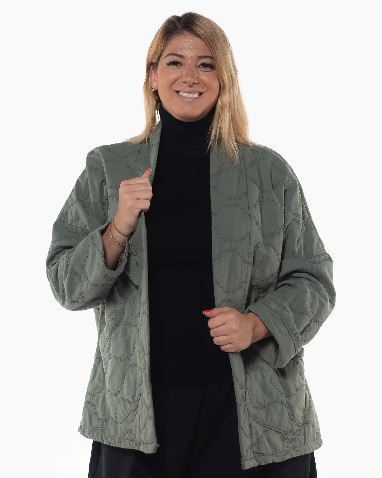 Produse noi - Jachetă matlasată kaki oversize în stil sacou