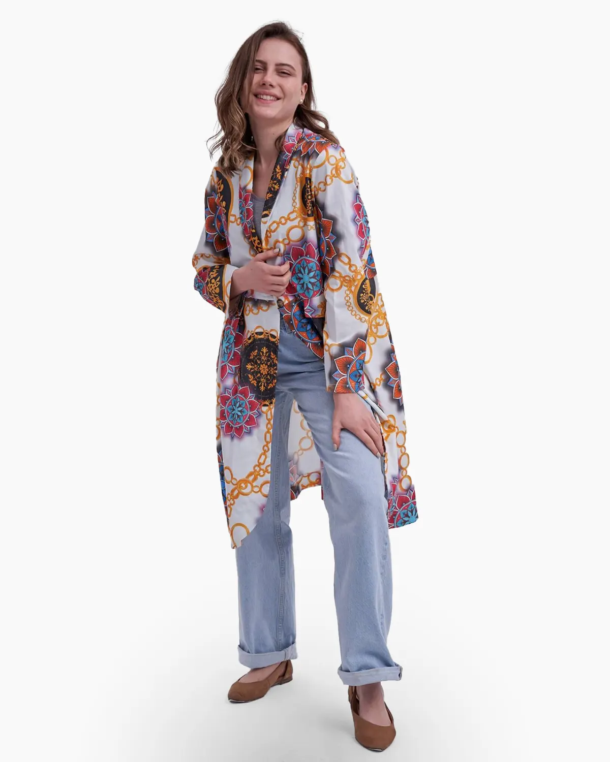Jacheta multicolora cu imprimeu geometric, pe fond alb [1]