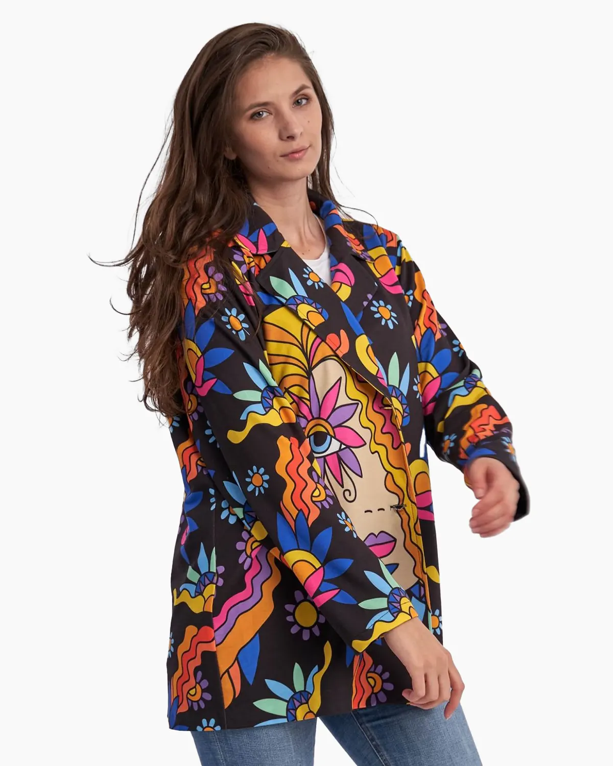 Jachete Casual - Jacheta multicolora pe fond negru
