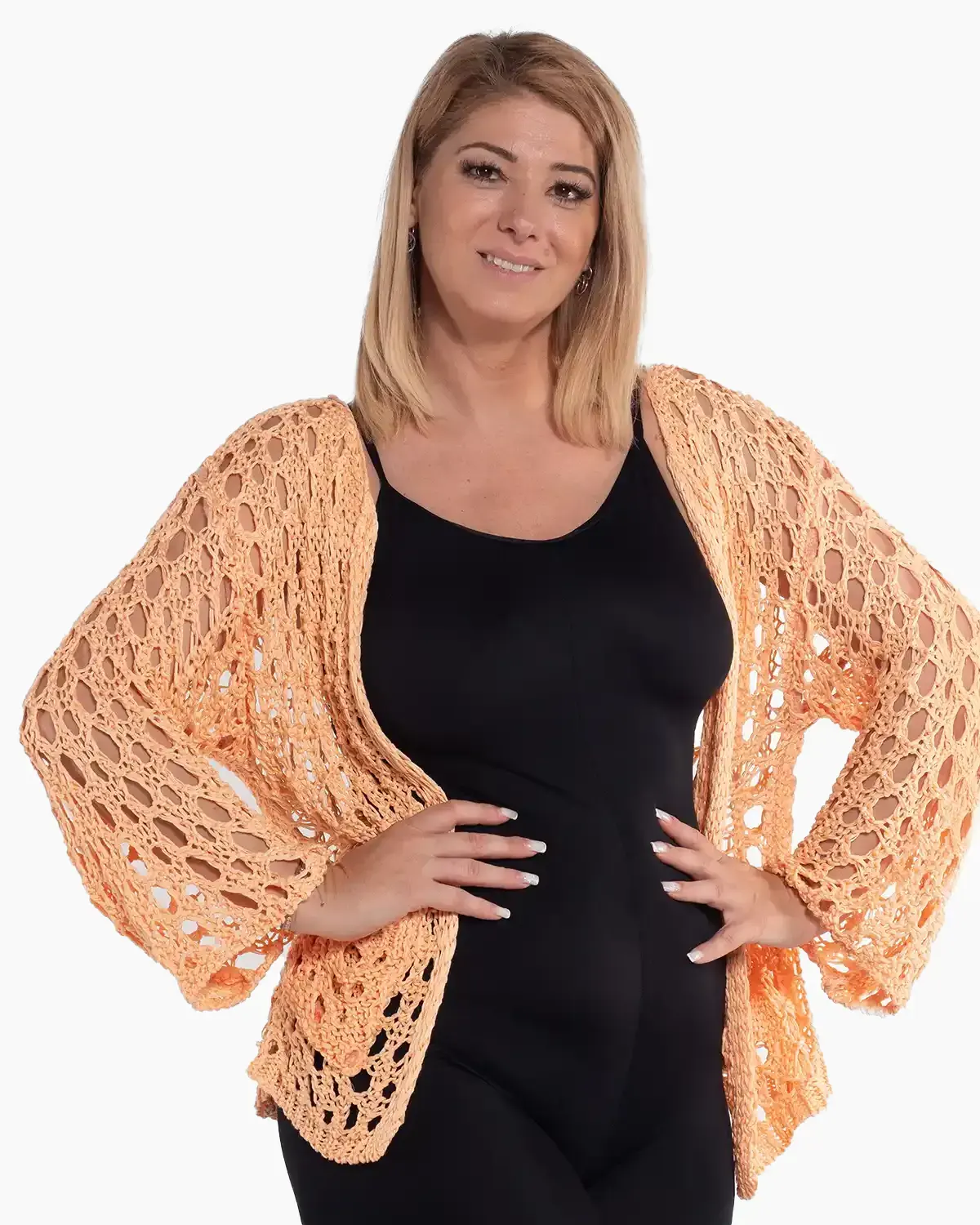 Mărimi mari - Jachetă portocalie boemă lejeră cu mâneci batwing