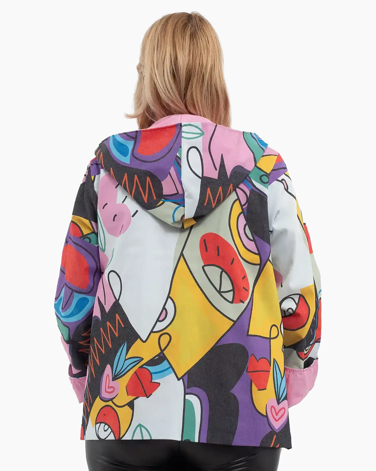 Jachetă subțire de toamnă cu imprimeu abstract multicolor roz [1]
