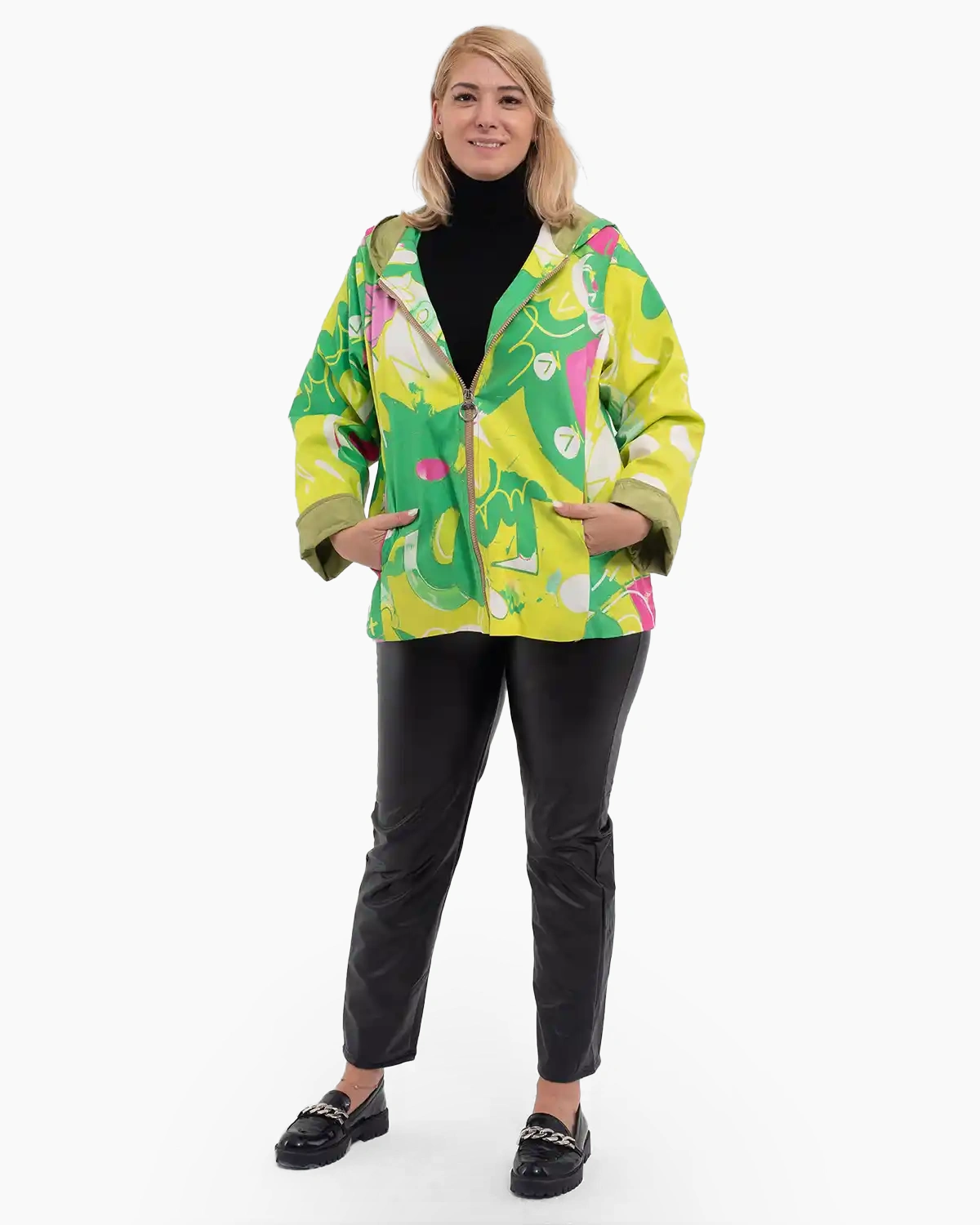 Jachetă subțire de toamnă cu imprimeu abstract multicolor vernil [2]