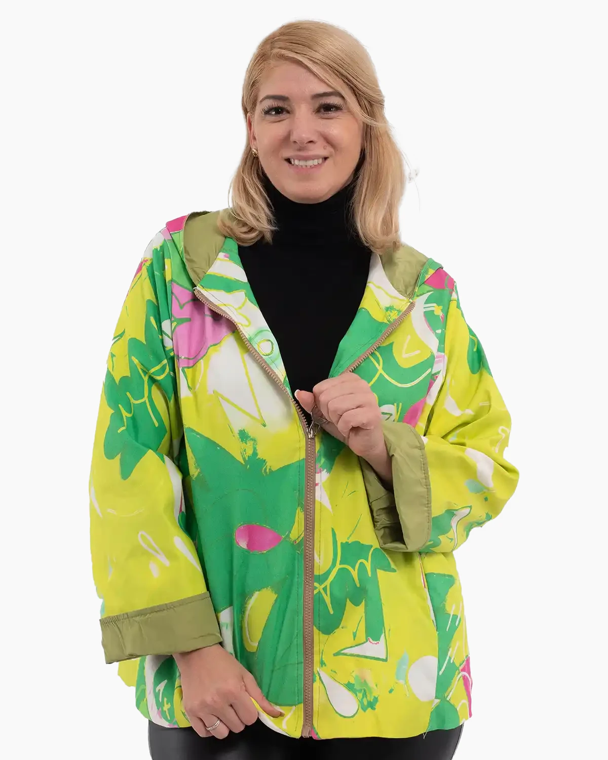 Jachete Casual - Jachetă subțire de toamnă cu imprimeu abstract multicolor vernil