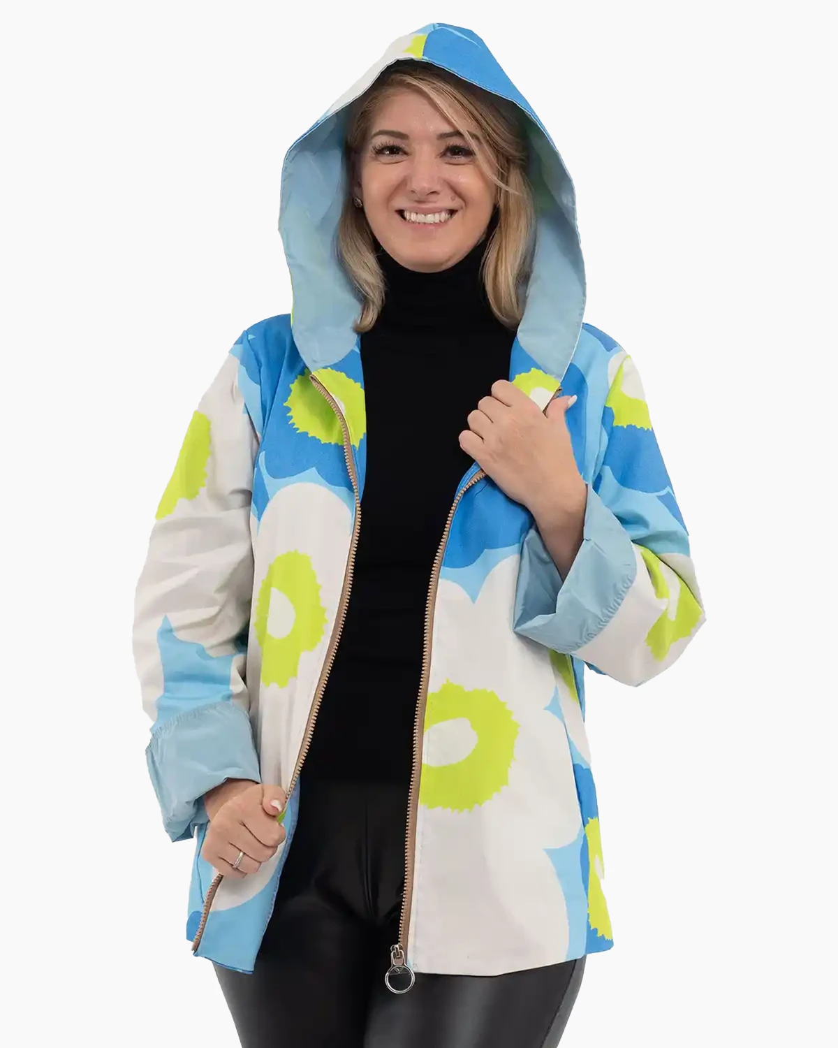 Jachetă subțire de toamnă cu imprimeu floral multicolor bleu [1]