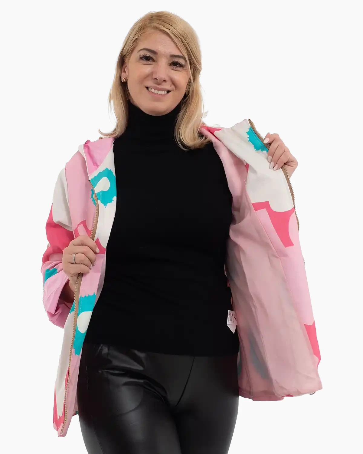 Jachetă subțire de toamnă cu imprimeu floral multicolor roz [2]