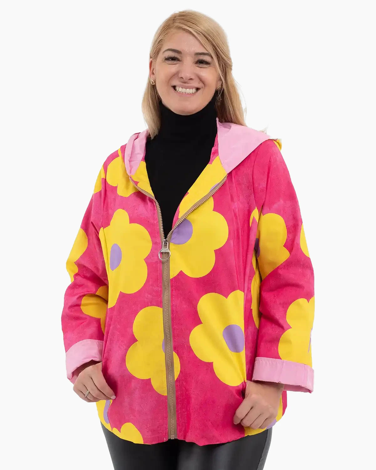 Jachete Casual - Jachetă subțire de toamnă cu imprimeu floral multicolor roz aprins