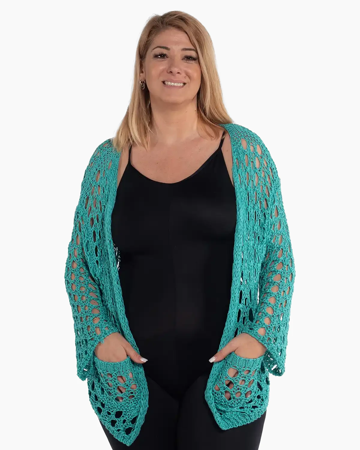 Îmbrăcăminte Damă - Jachetă turcoaz boemă cu design amplu și mâneci batwing