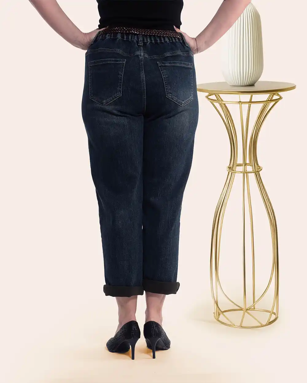 Jeans bleumarin groși interior catifea, curea și eșarfă [1]