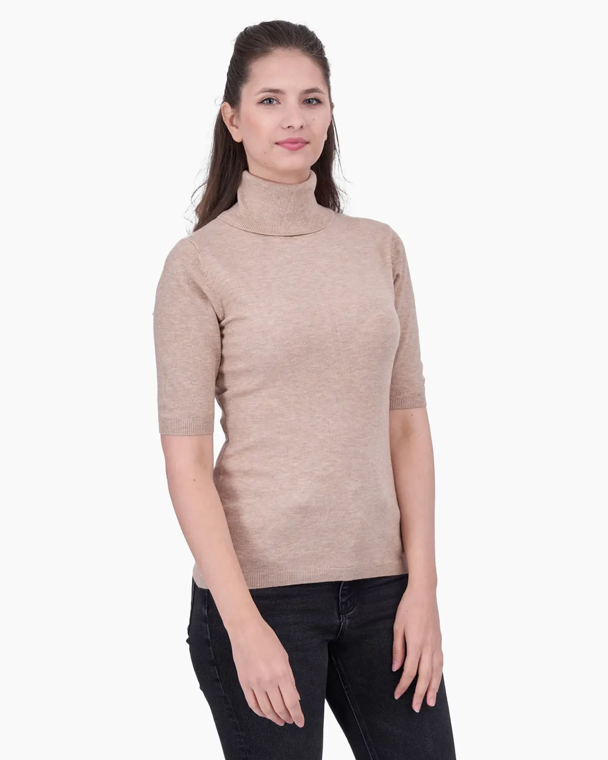 Bluze - Maleta cu guler inalt, bej
