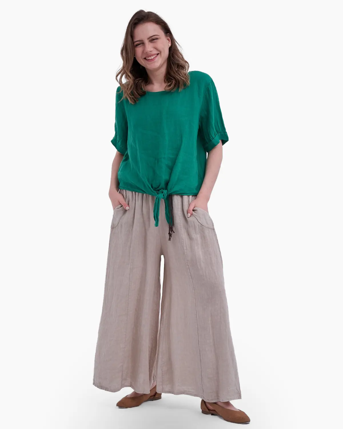 Pantaloni din In - Pantalon tip fusta, din in, bej