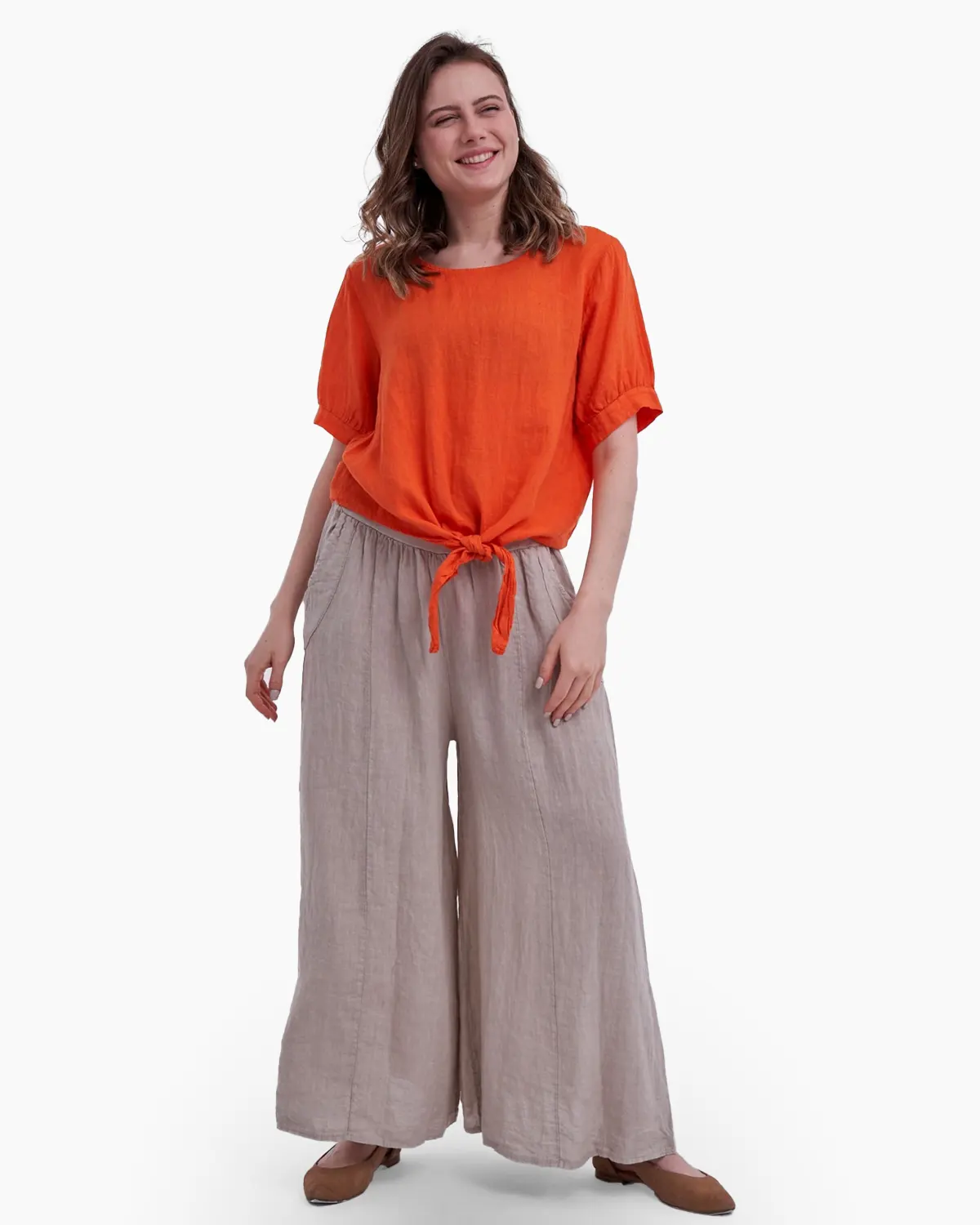 Pantalon tip fusta, din in, bej [2]