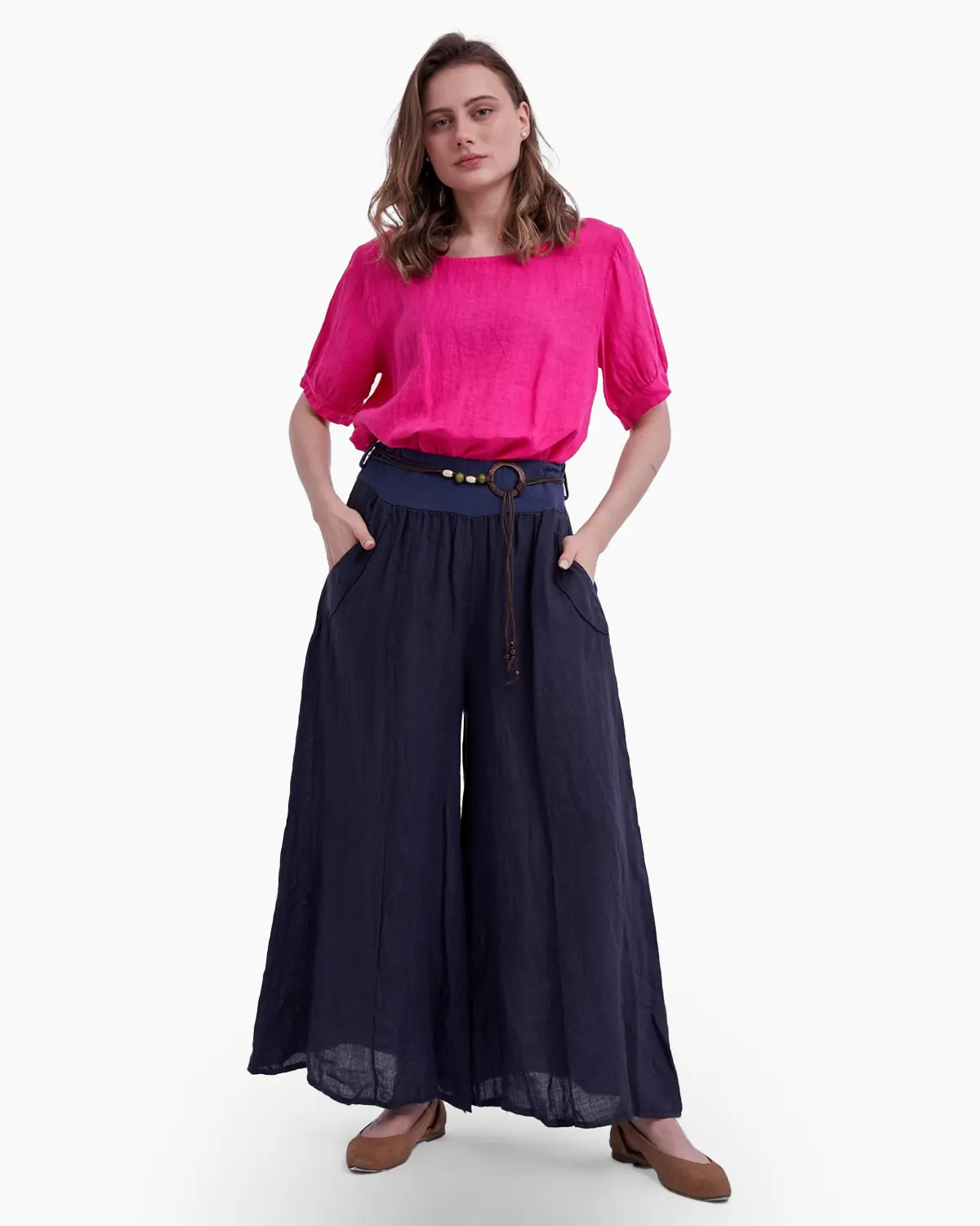 Pantaloni din In - Pantalon tip fusta, din in, bleumarin