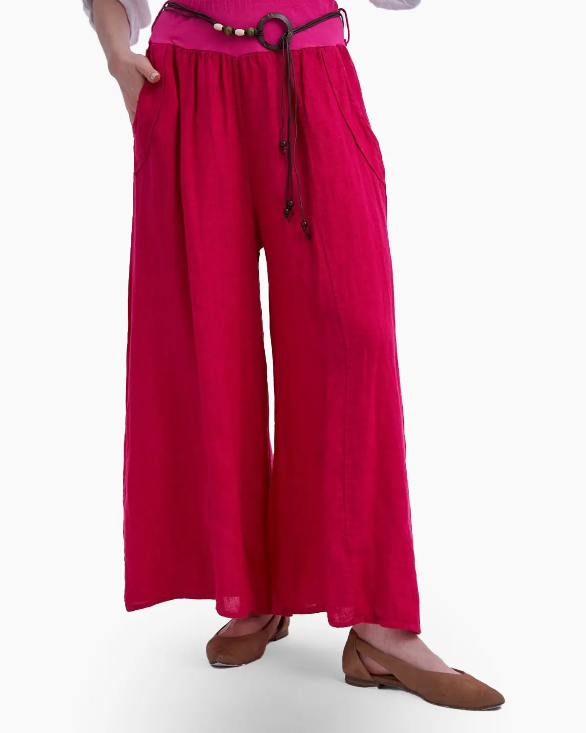 Haine damă - Pantalon tip fusta, din in, fucsia