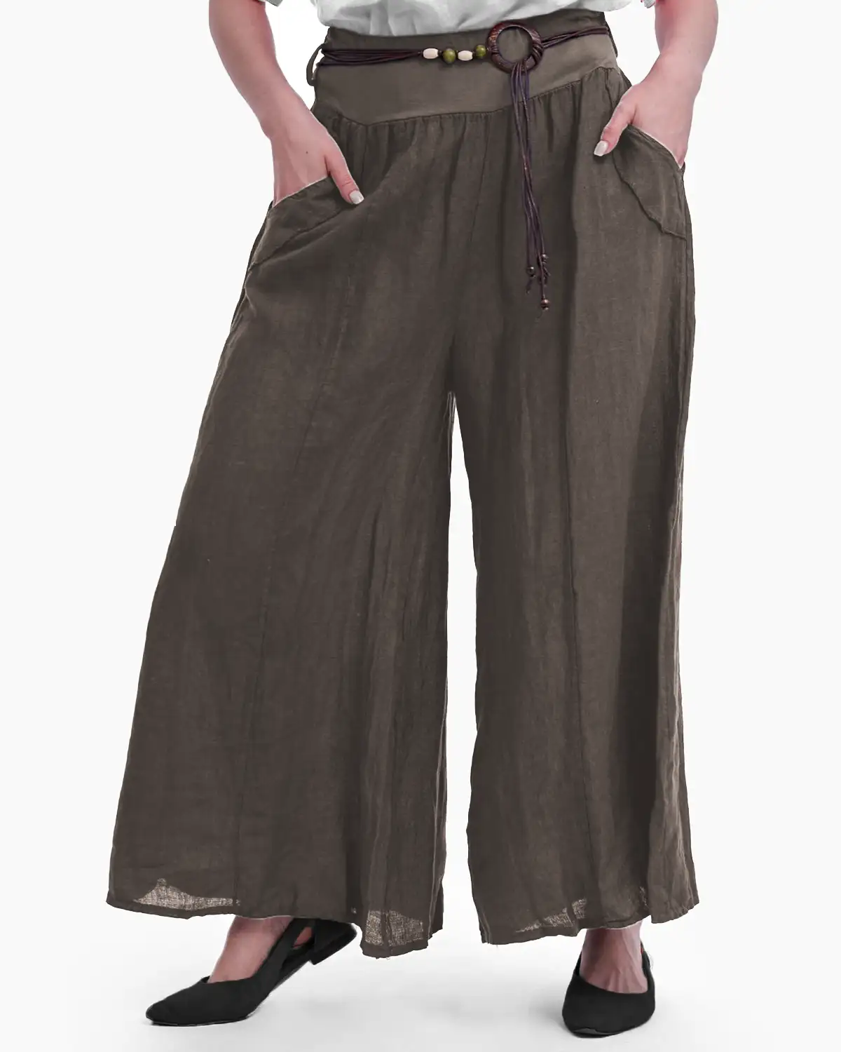 Produse noi - Pantalon tip fusta, din in, maro