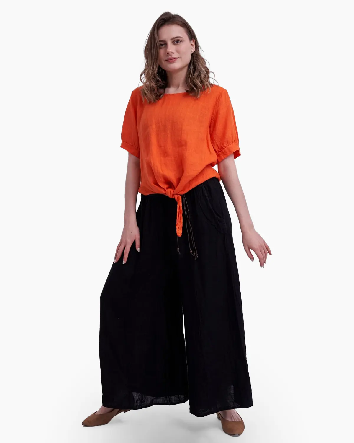 Pantaloni din In - Pantalon tip fusta, din in, negru