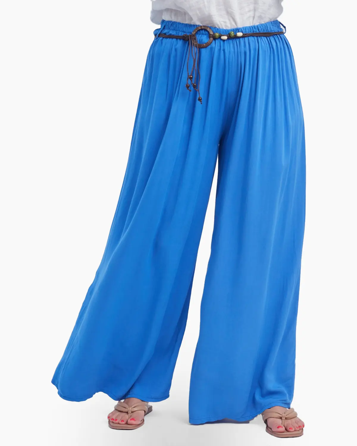 Pantaloni din Vâscoză - Pantaloni albastru deschis, largi, din vascoza
