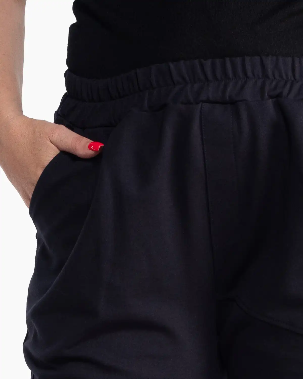 Pantaloni bleumarin casual cu croială cropped lejeră [3]