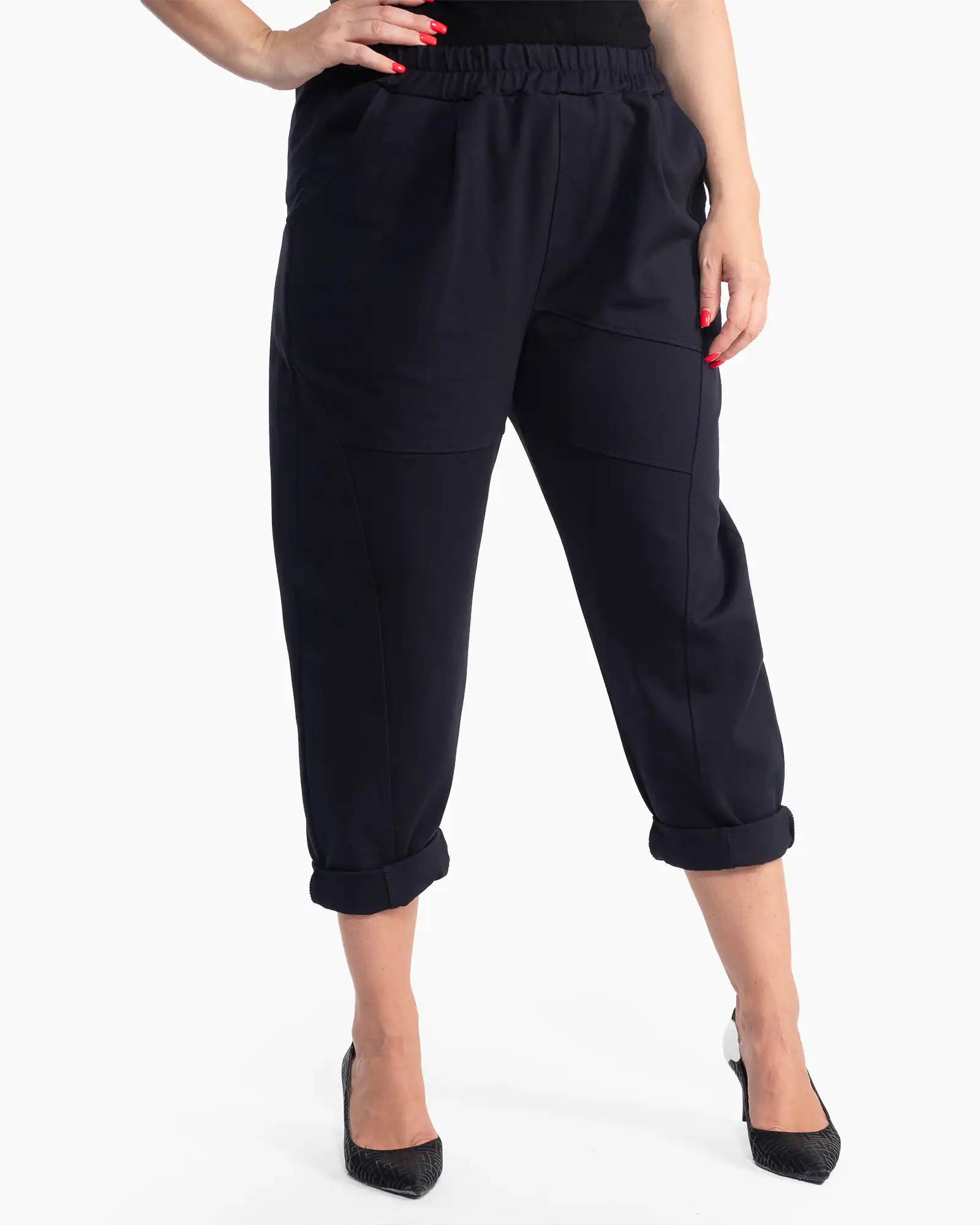 Produse noi - Pantaloni bleumarin casual cu croială cropped lejeră