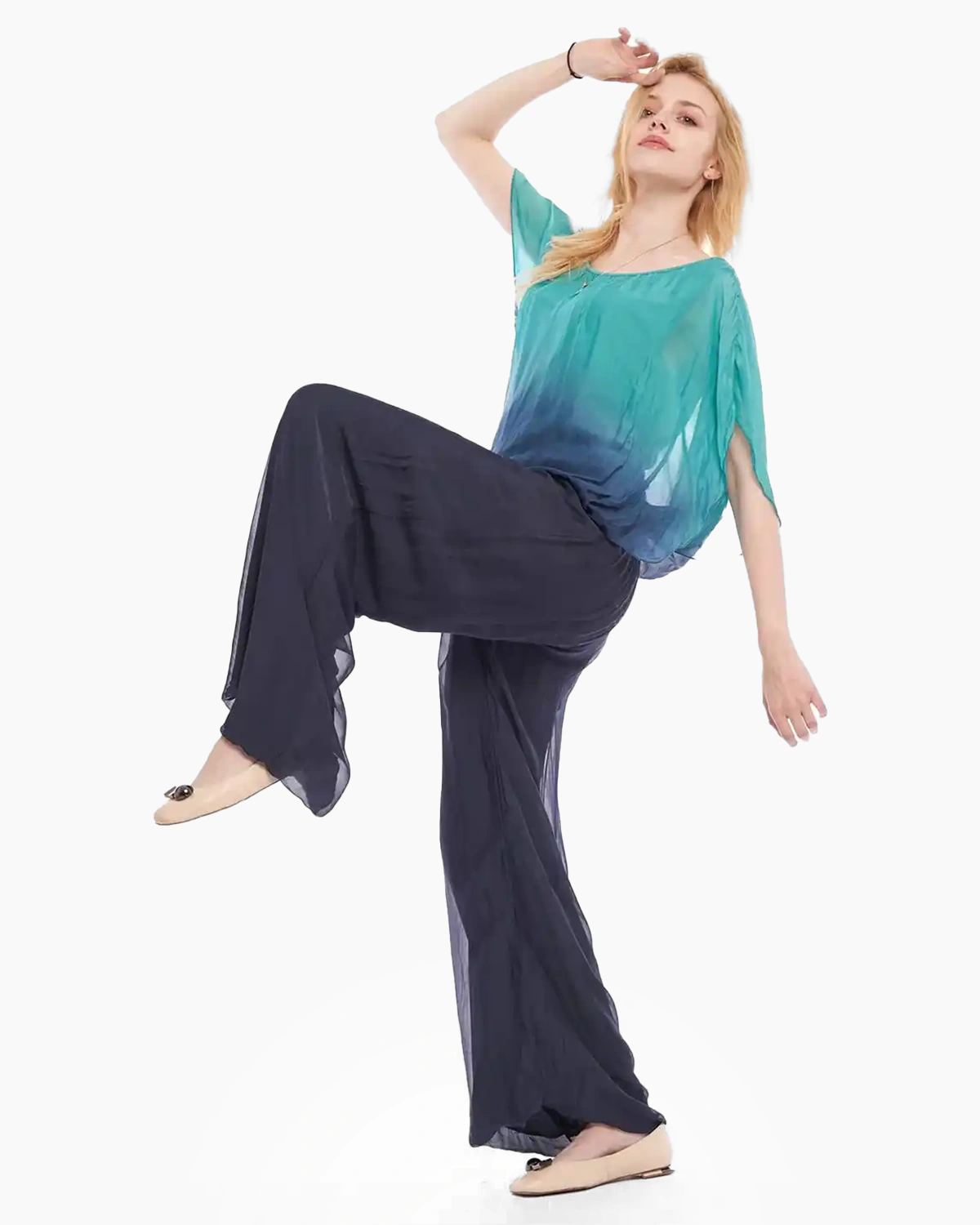 Pantaloni bleumarin din matase, tip salvari [2]