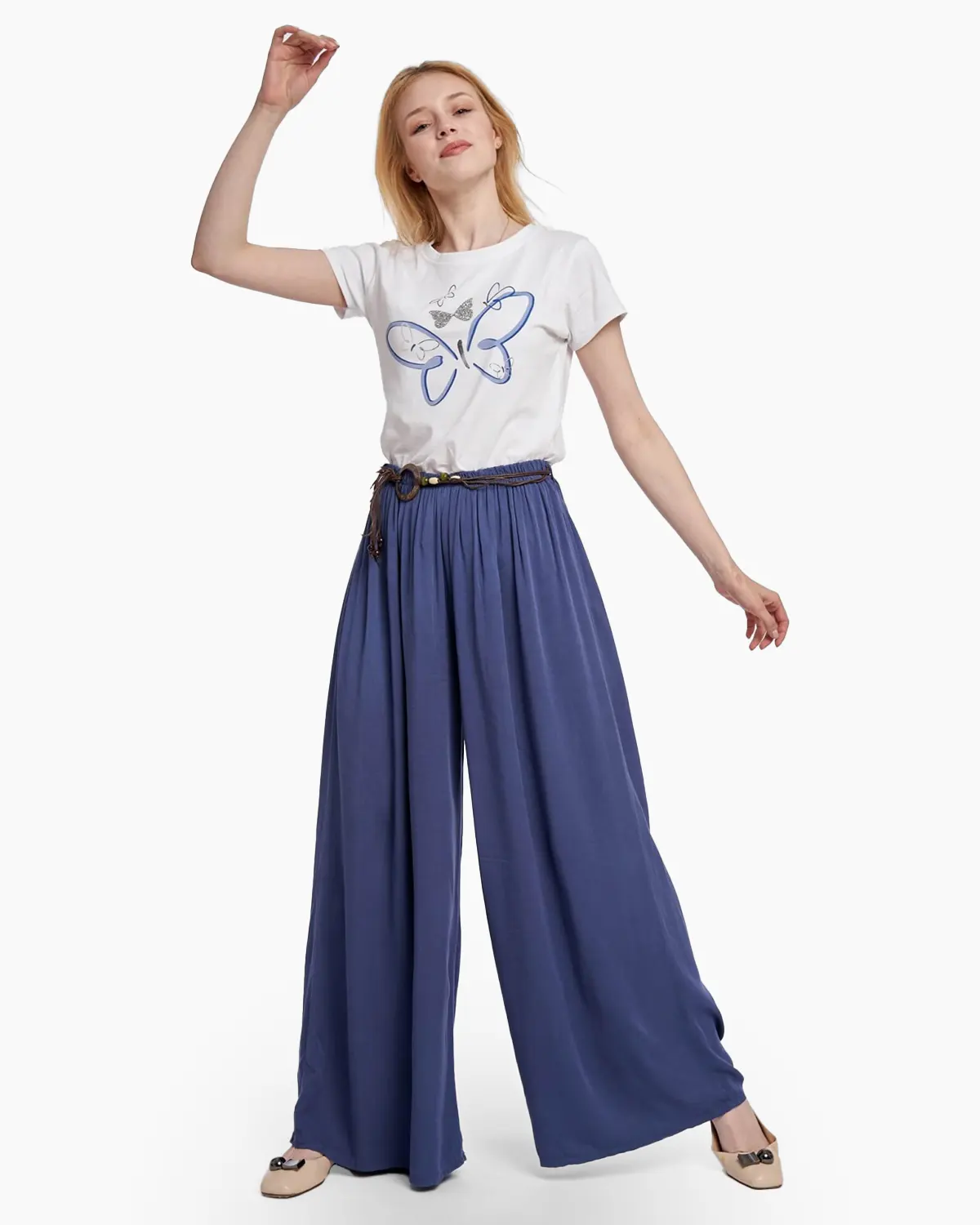 Pantaloni bleumarin, largi, din vascoza [1]