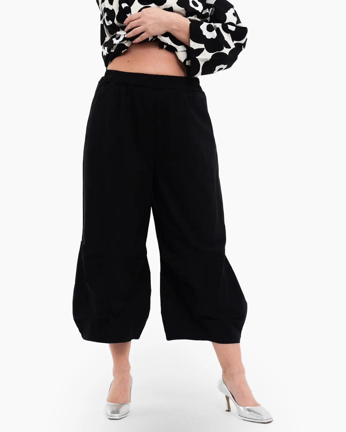 Pantaloni din Vâscoză - Pantaloni bufanti trei sferturi cu talie elastica pentru confort