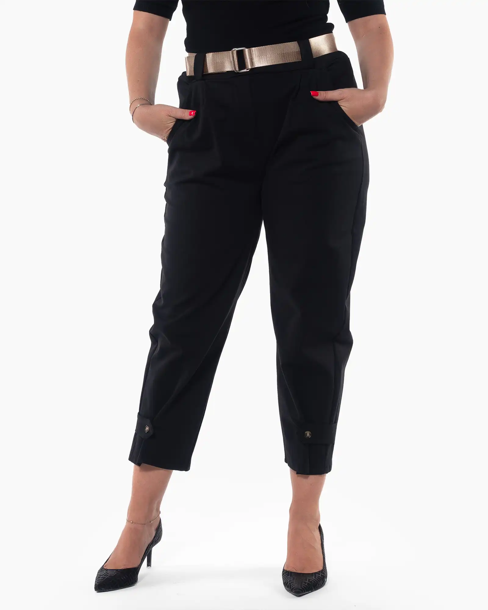 Produse noi - Pantaloni casual negri conici cu curea inclusă