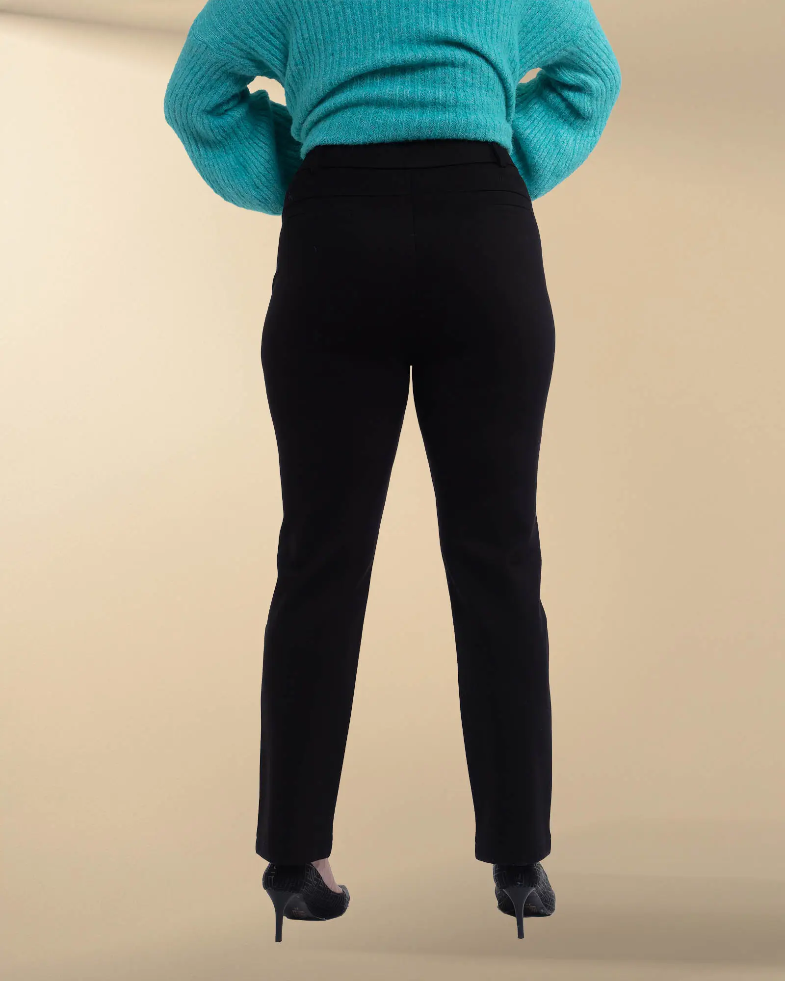 Pantaloni casual negri din bumbac cu detaliu auriu [1]