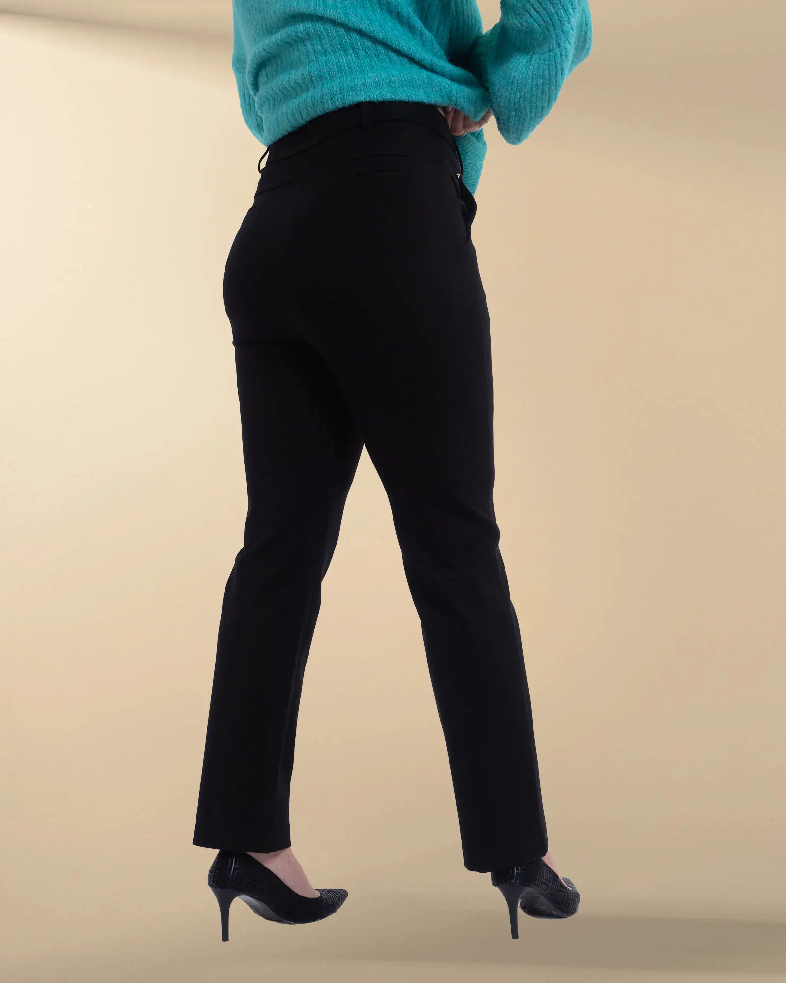 Pantaloni casual negri din bumbac cu detaliu auriu [2]