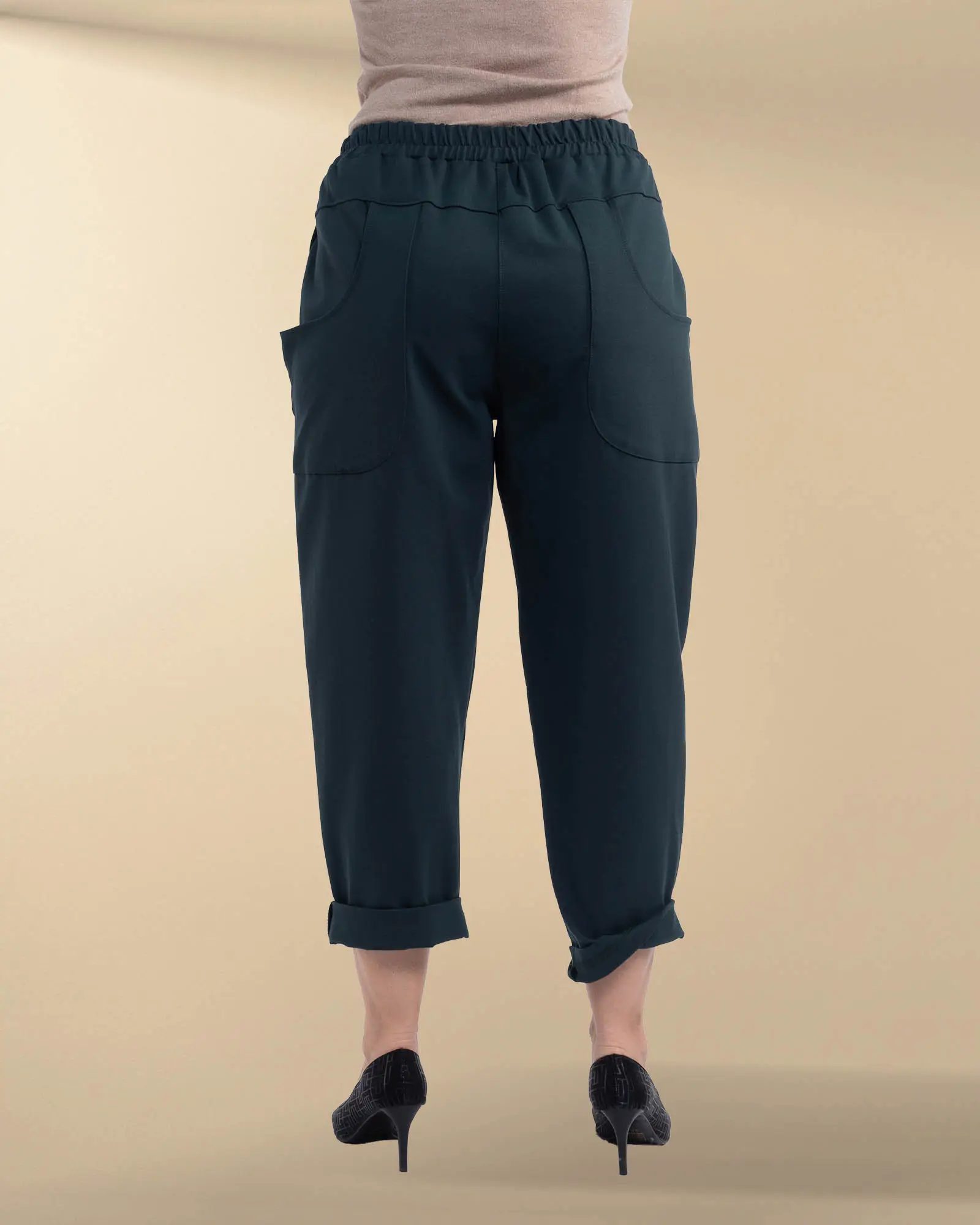 Pantaloni casual verzi din vâscoză cu buzunar asimetric [1]