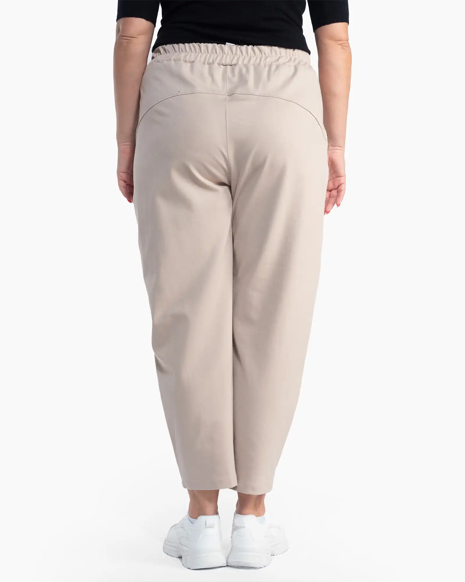 Pantaloni crem conici casual cu talie elastică și cusături decorative [1]