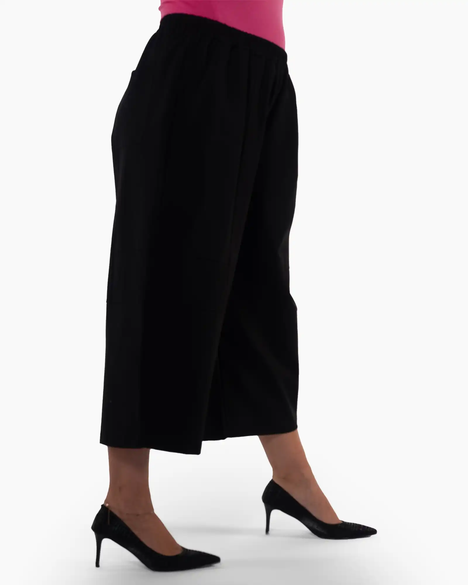 Pantaloni culottes negri fluizi cu talie elastică și croială lejeră [2]
