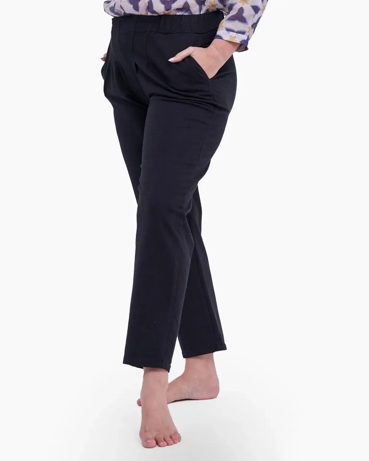 Haine damă - Pantaloni din bumbac cu elastic si pense in talie