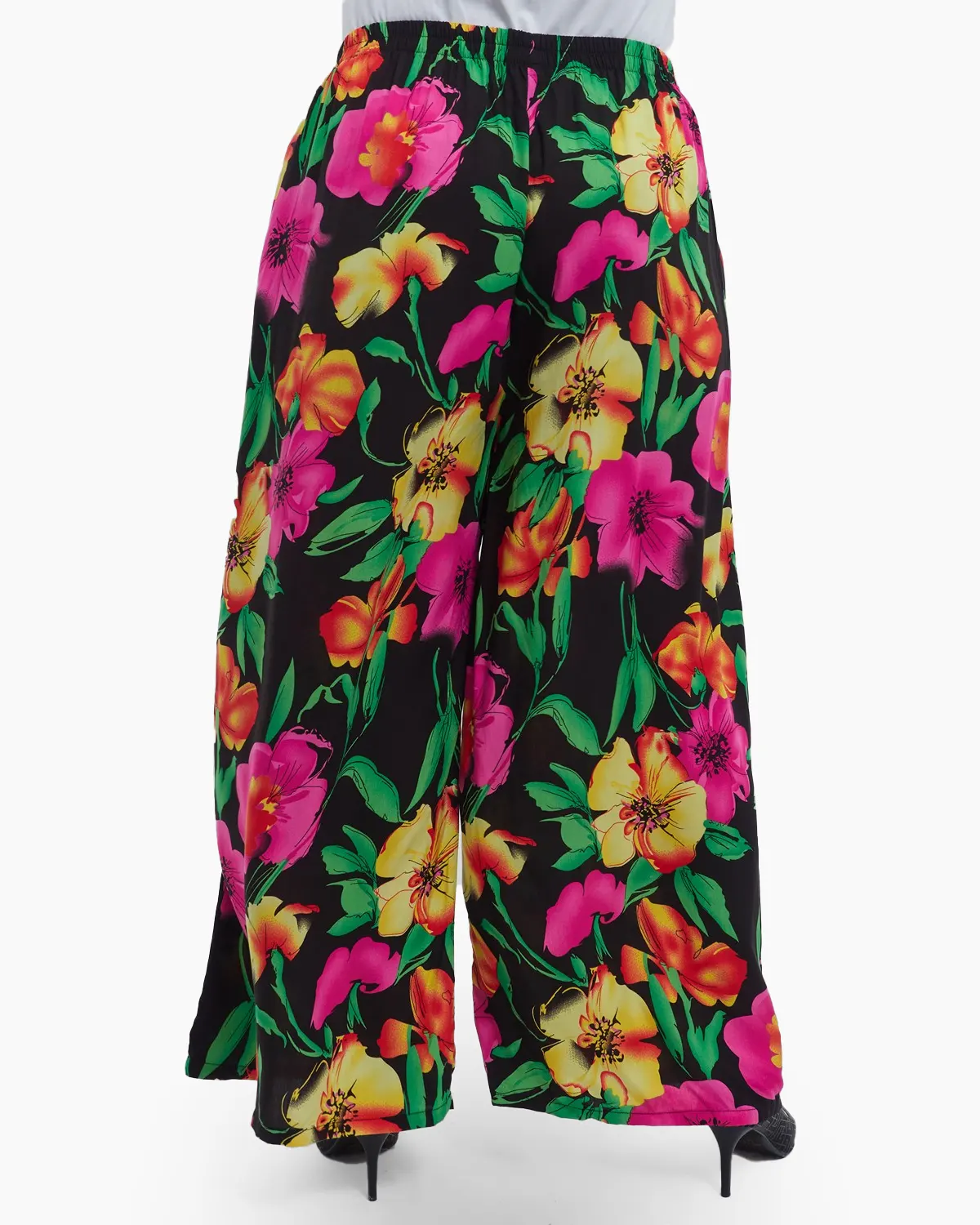Pantaloni evazati din viscoza fluida cu imprimeu floral delicat talie elastica cu snur si buzunare lejeri pentru un stil casual chic negru [2]