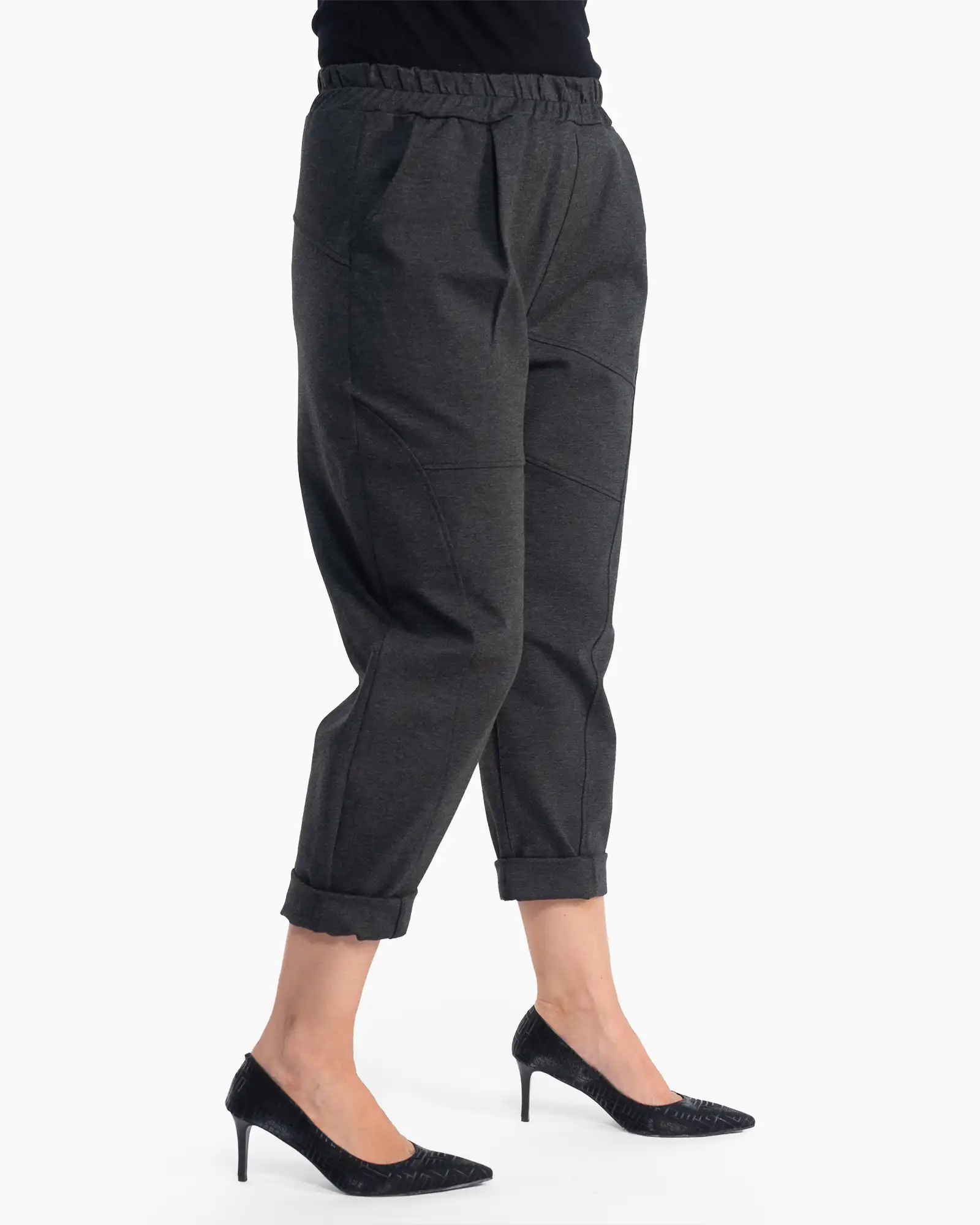 Pantaloni gri conici de toamnă, cu linie fluidă și croială lejeră [2]