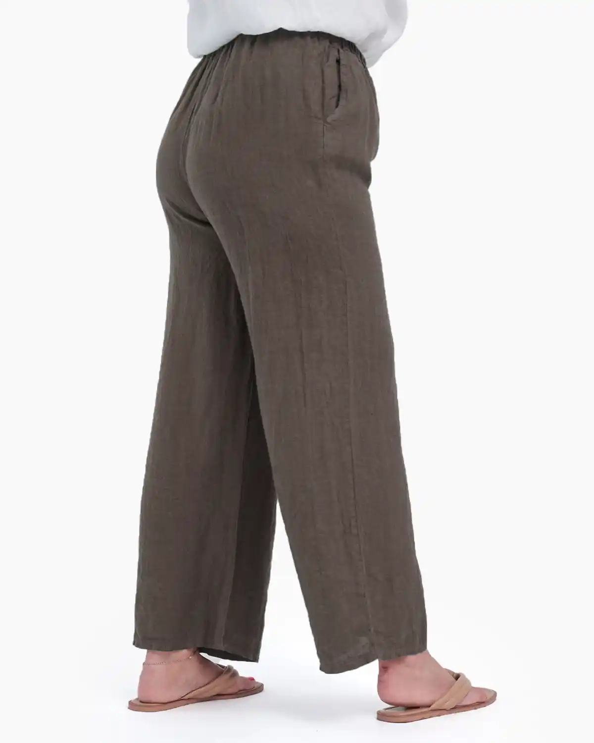 Pantaloni largi si drepti din in cu buzunare laterale, maro [1]