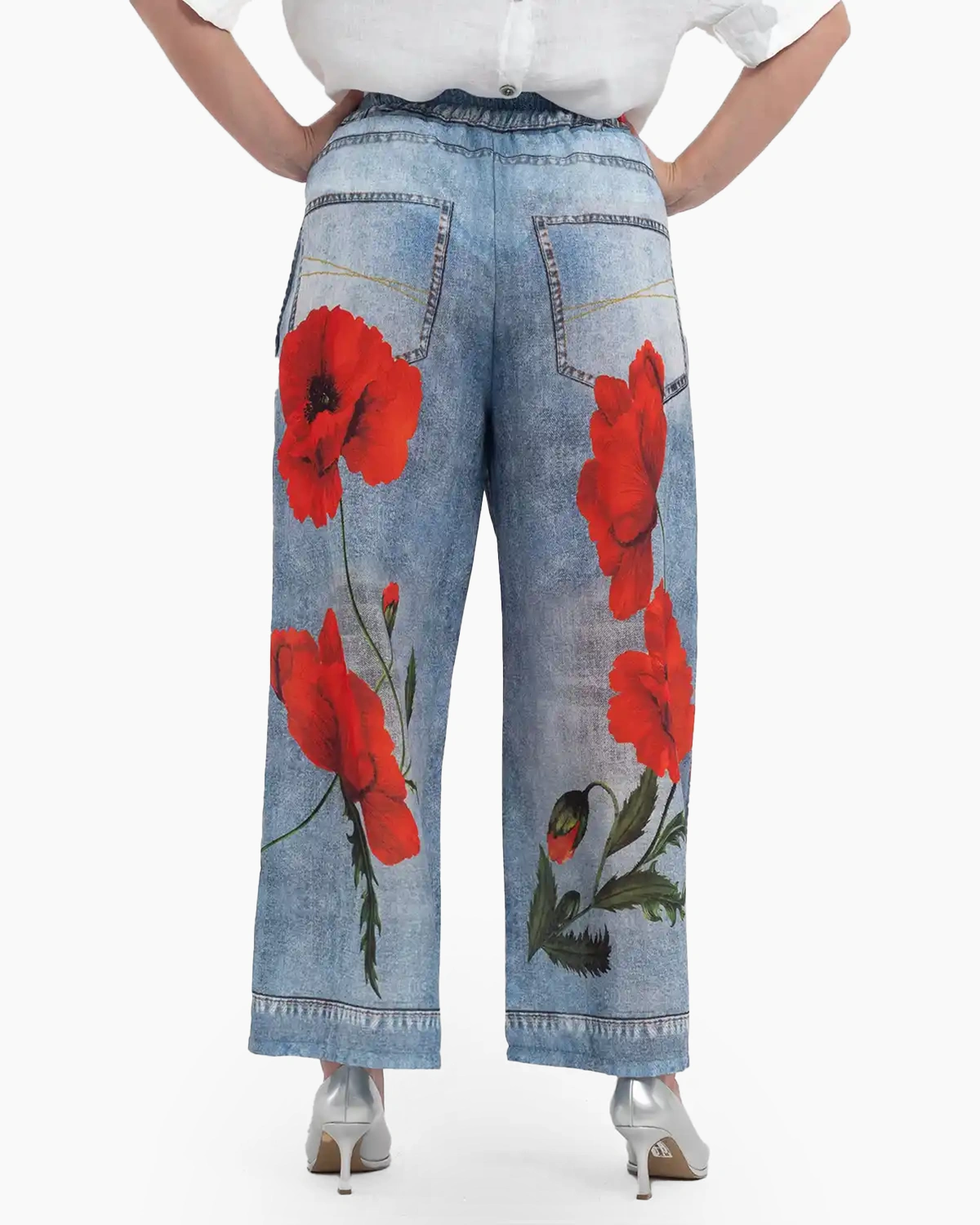 Pantaloni lungi evazați cu imprimeu cu maci pentru vară [1]