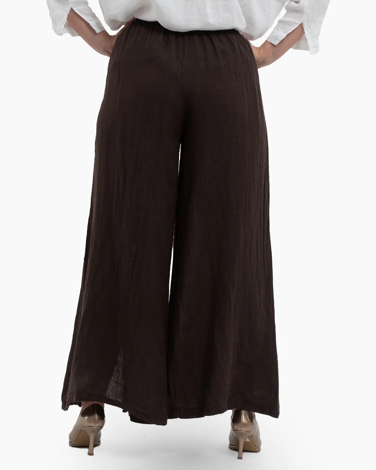 Pantaloni lungi maro din in pentru vară, confortabili și practici [1]