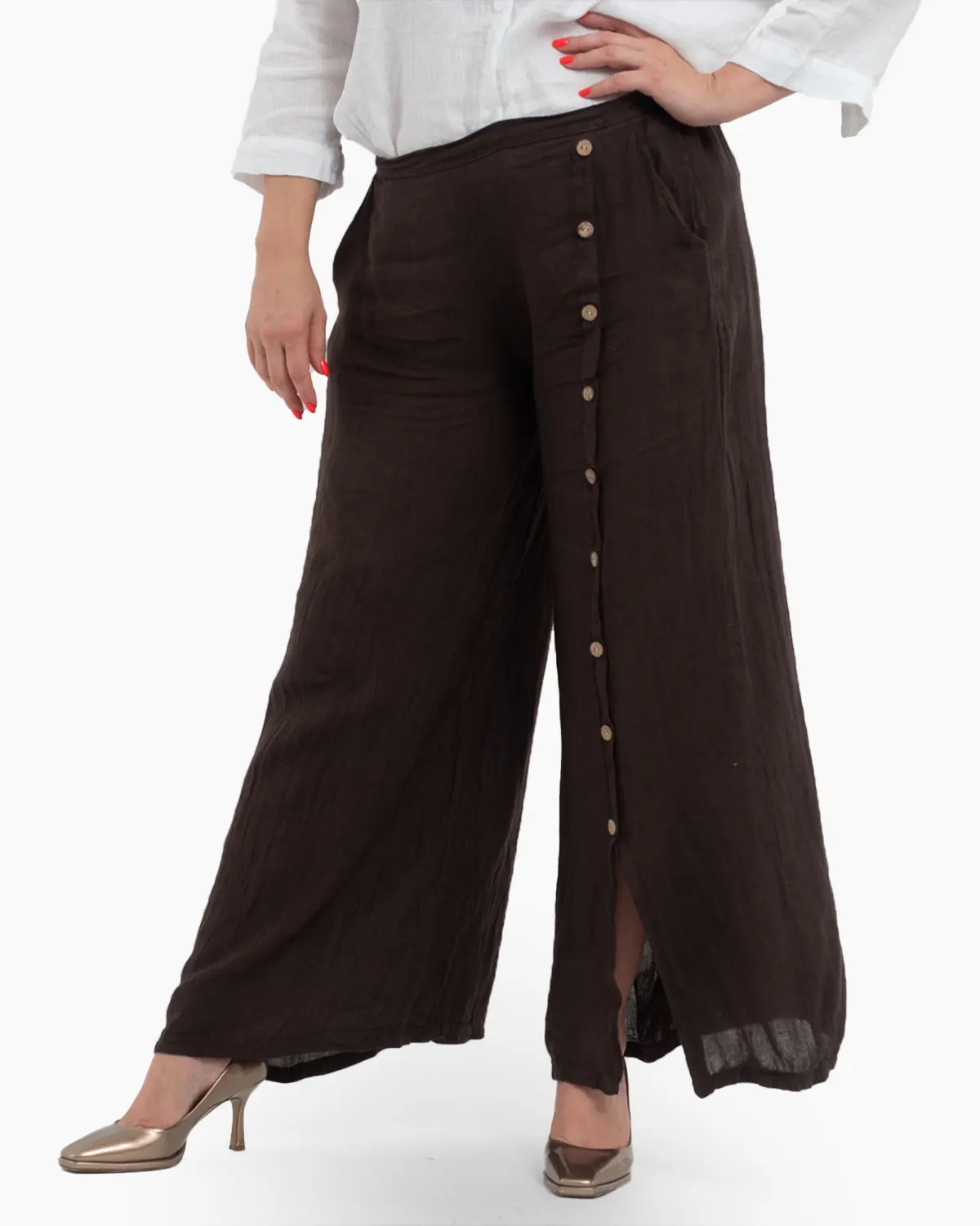Pantaloni din In - Pantaloni lungi maro din in pentru vară, confortabili și practici