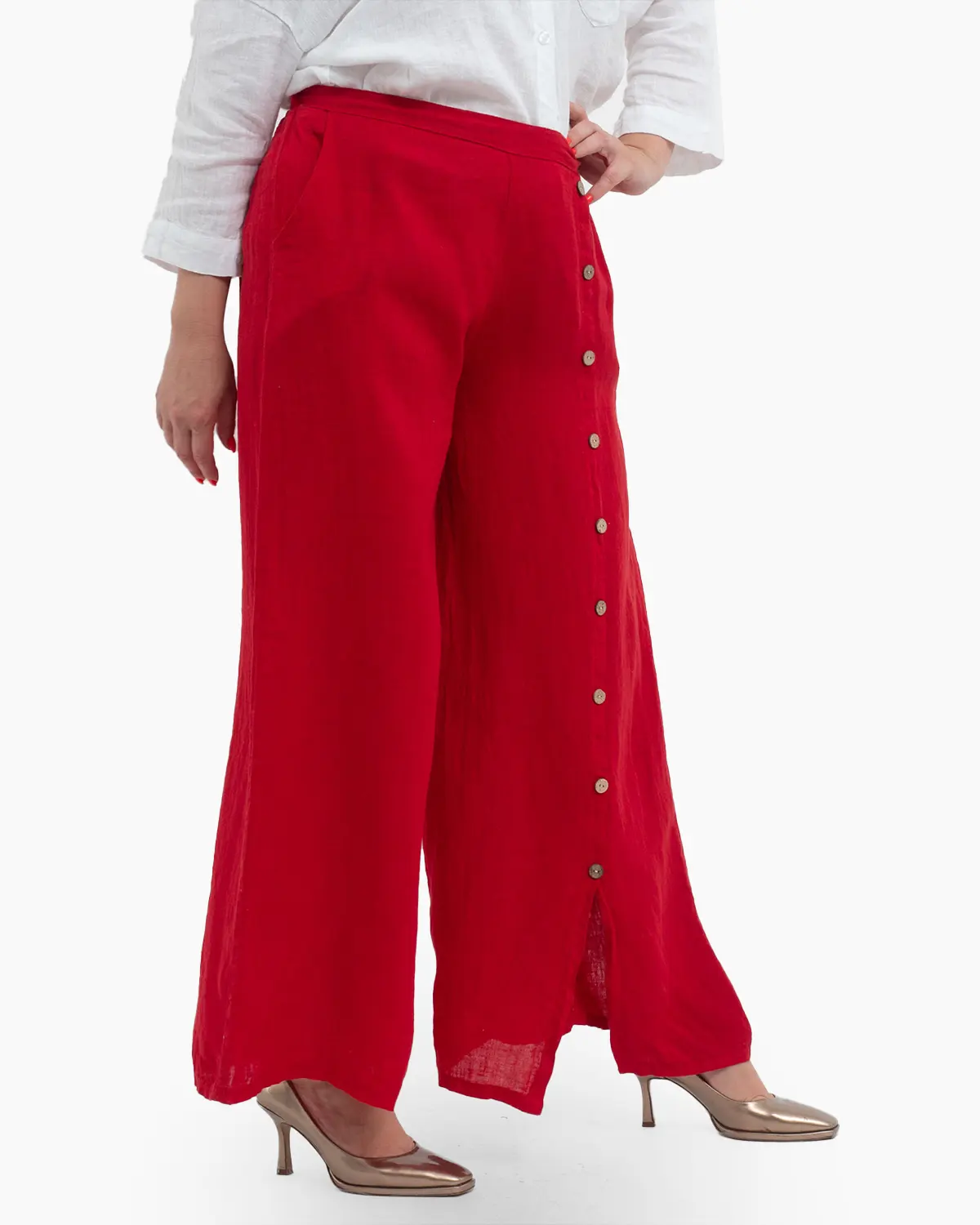 Pantaloni lungi roșii din in pentru vară, confortabili și practici [3]
