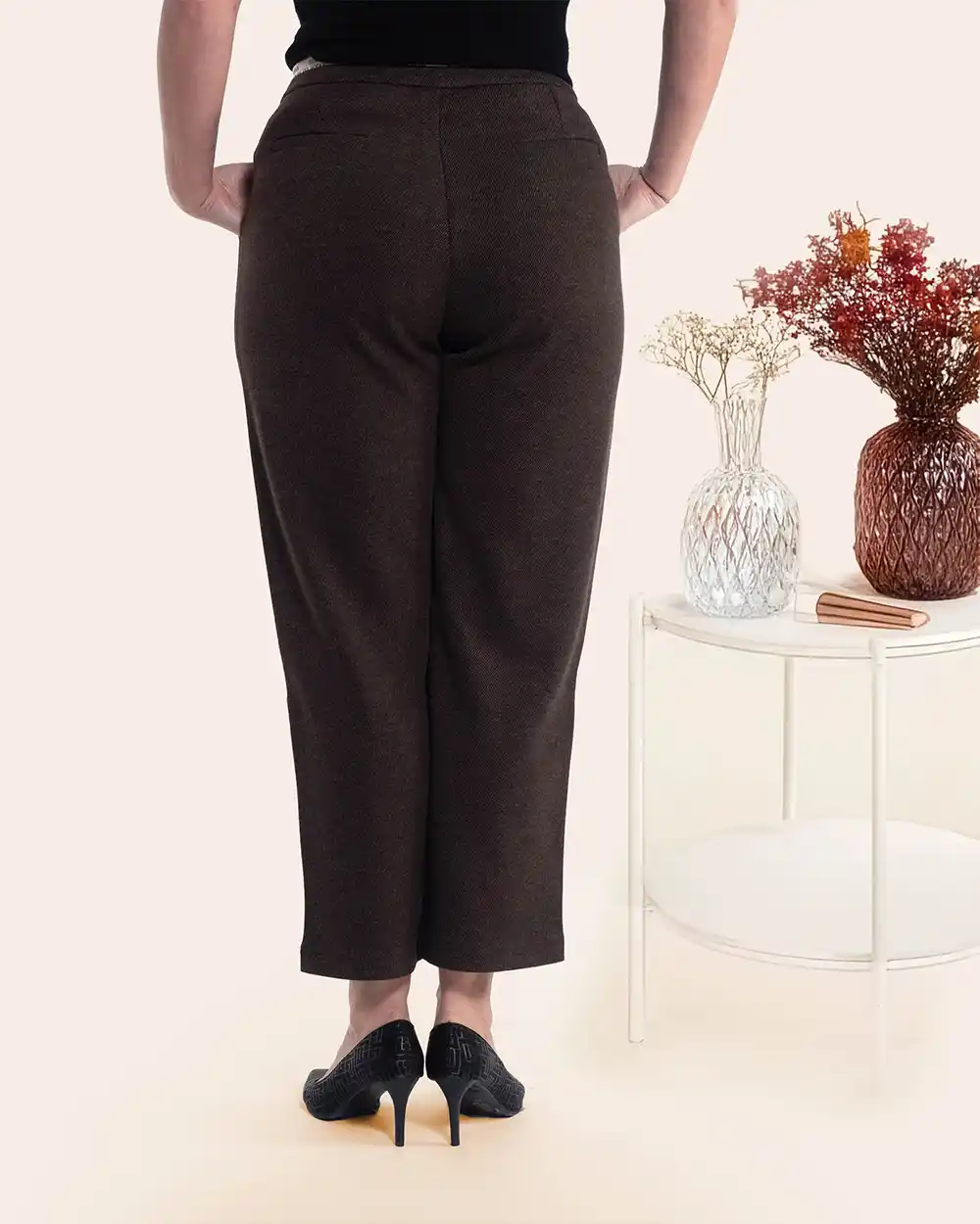 Pantaloni maro stofă groasă interior pufos călduros [1]