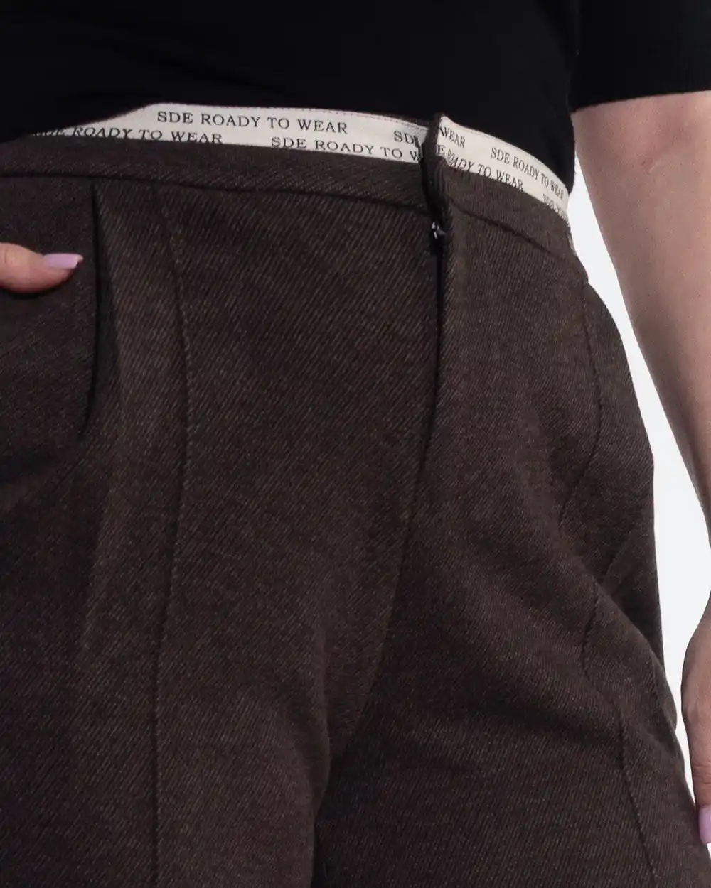 Pantaloni maro stofă groasă interior pufos călduros [3]