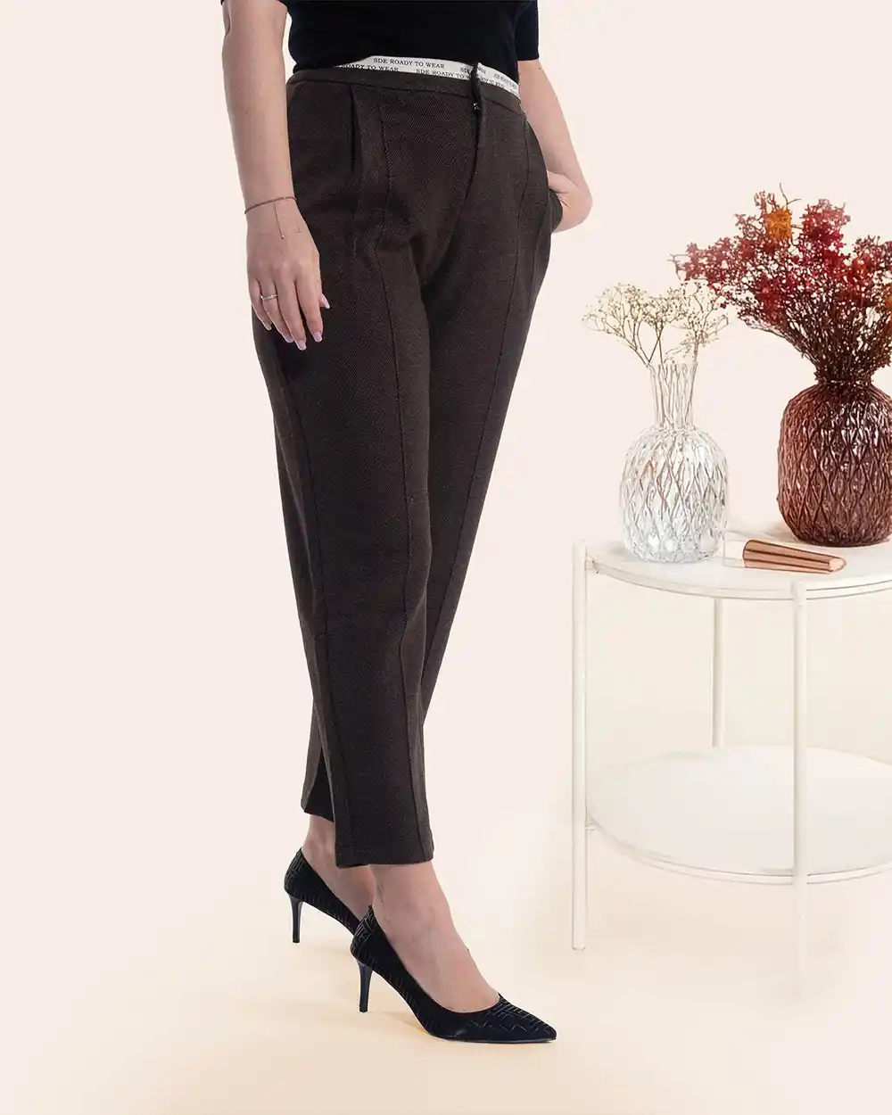 Pantaloni maro stofă groasă interior pufos călduros [2]