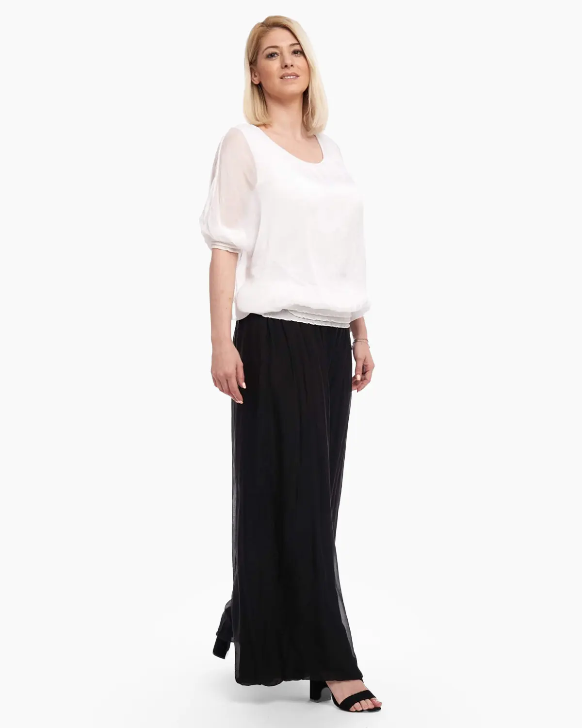 Pantaloni din Mătase - Pantaloni negri din matase, tip salvari