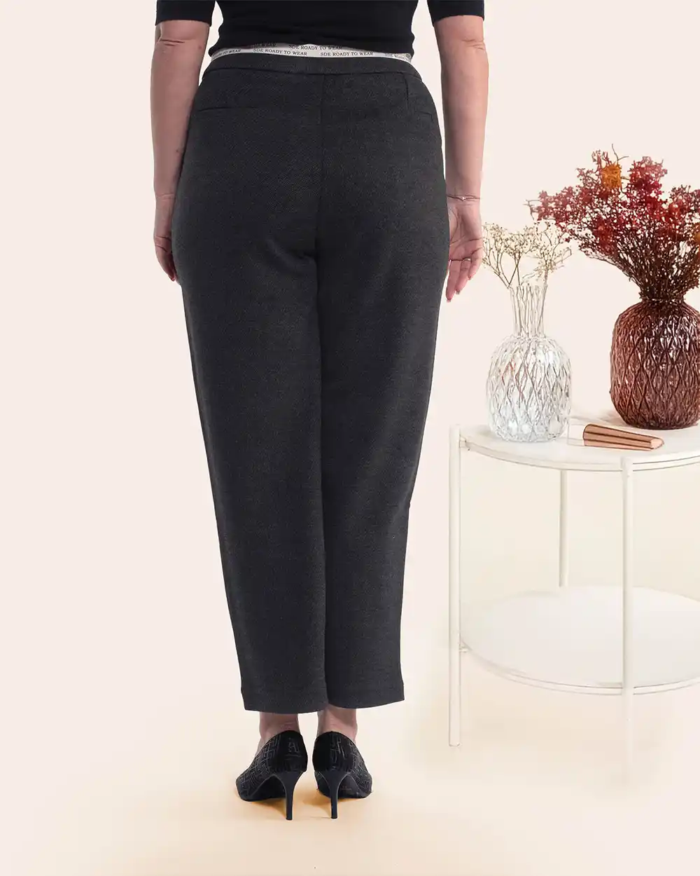 Pantaloni negri stofă groasă interior pufos călduros [1]