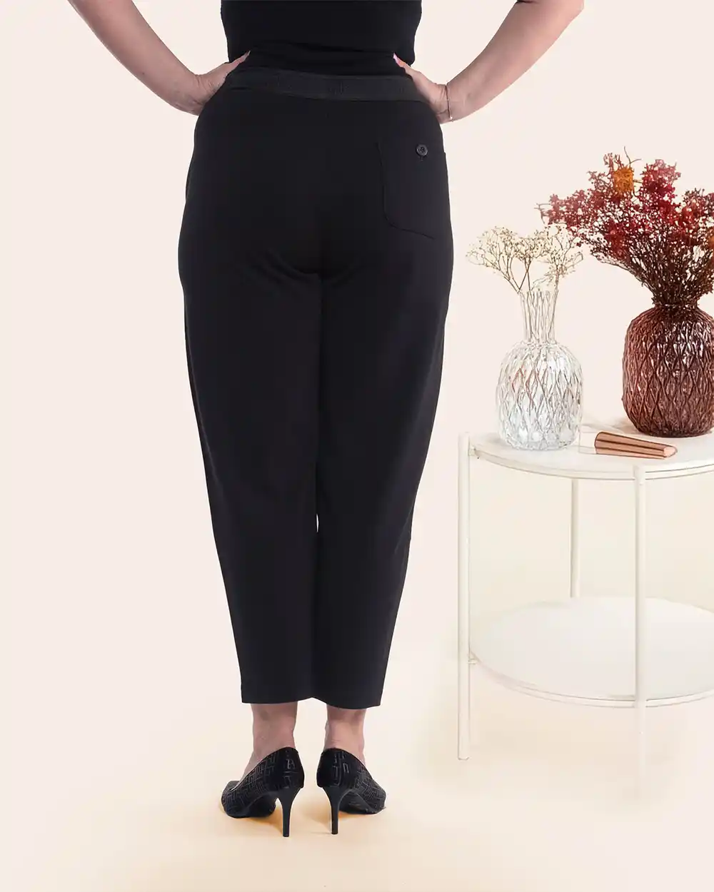 Pantaloni negri vâscoză moale talie elastică comodă [1]