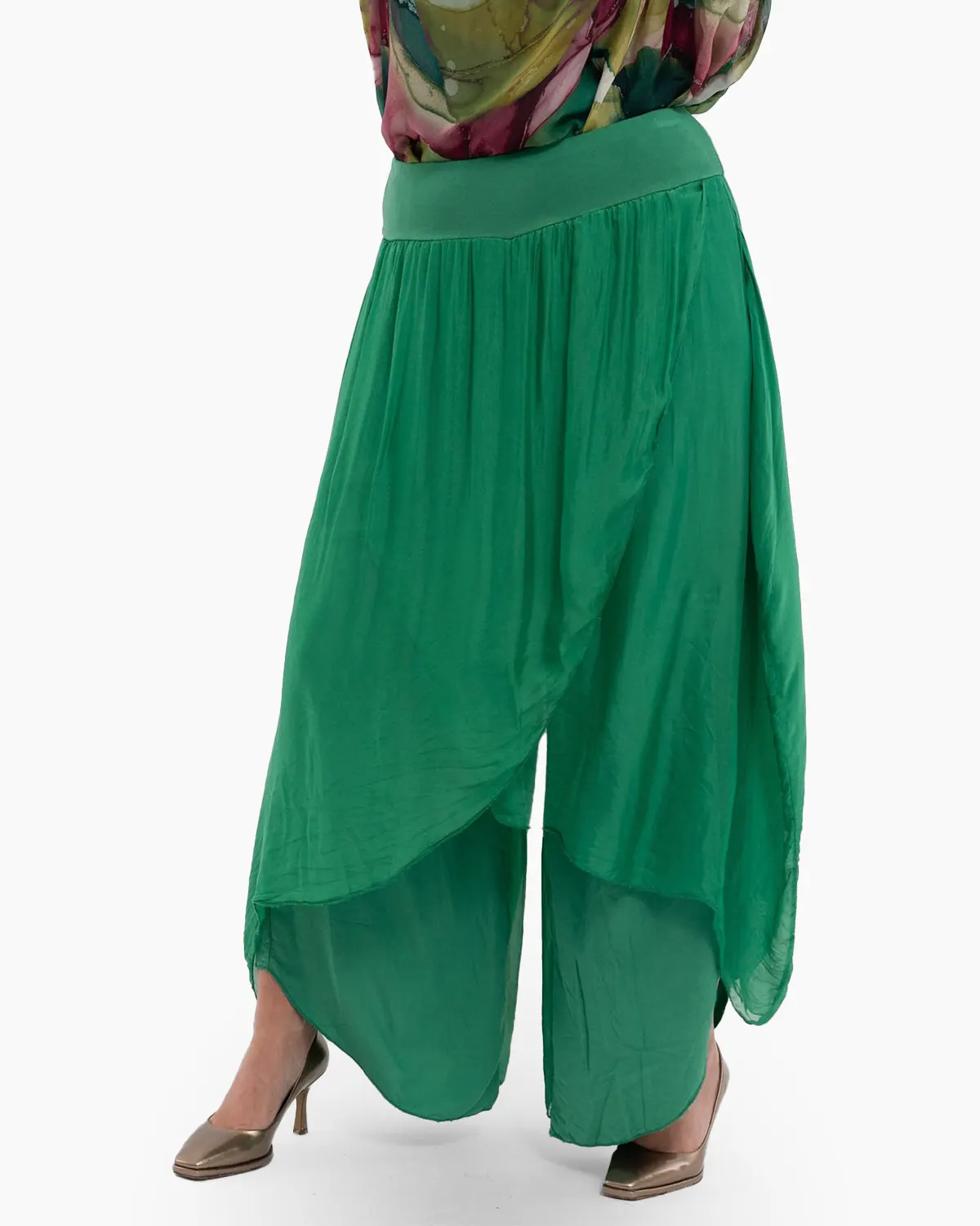 Pantaloni din Vâscoză - Pantaloni petrecuti din matase verde