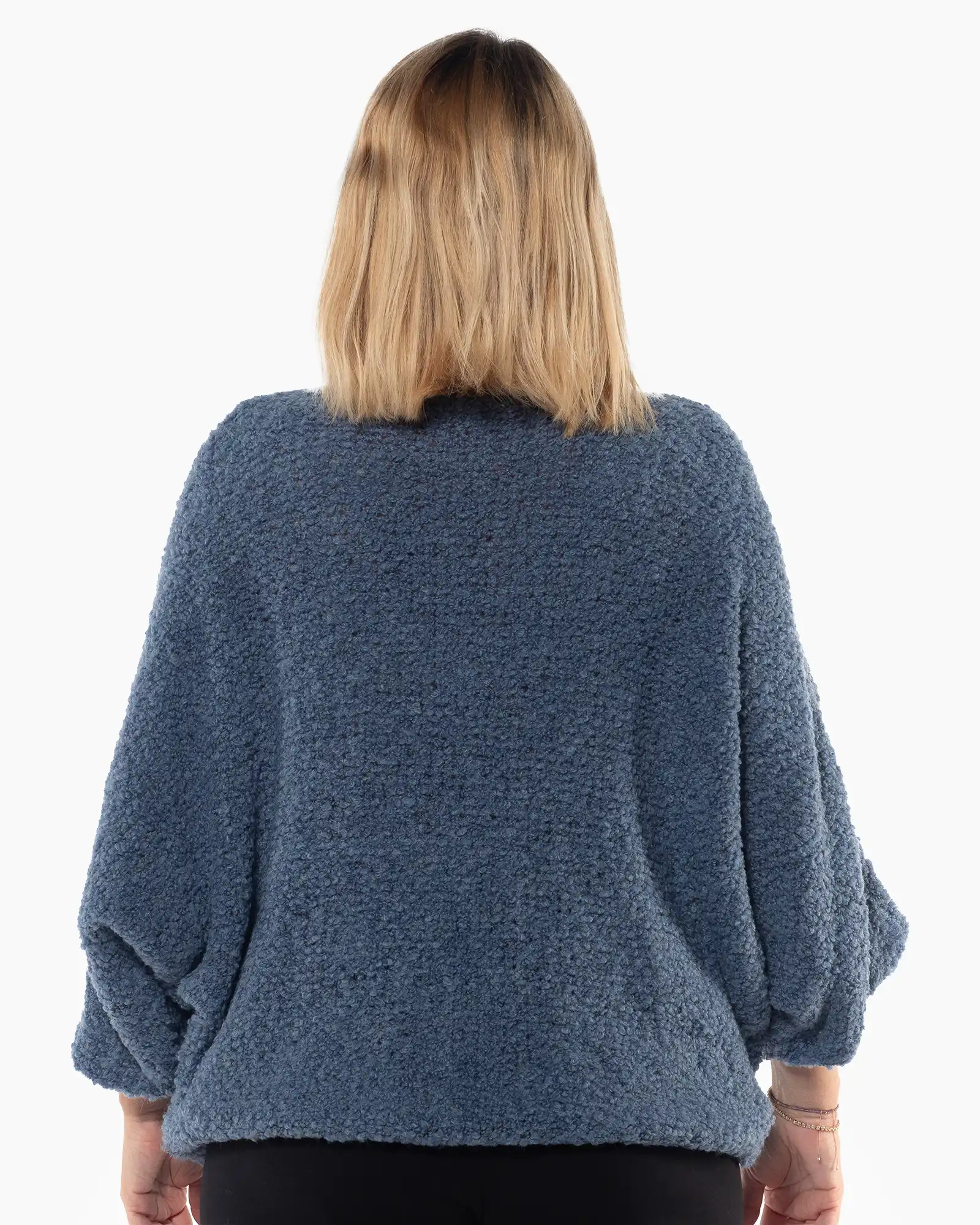 Pulover casual albastru pufos, cu design lejer și mâneci batwing [1]